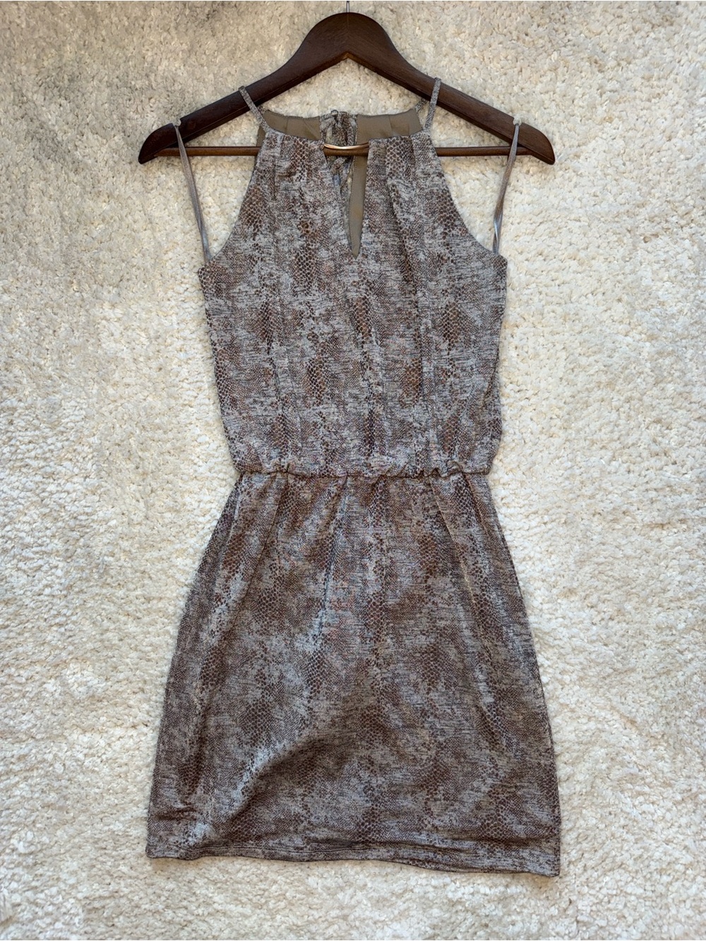 White House Black Market Beige and White Snake-Print Sleeveless Midi Dress